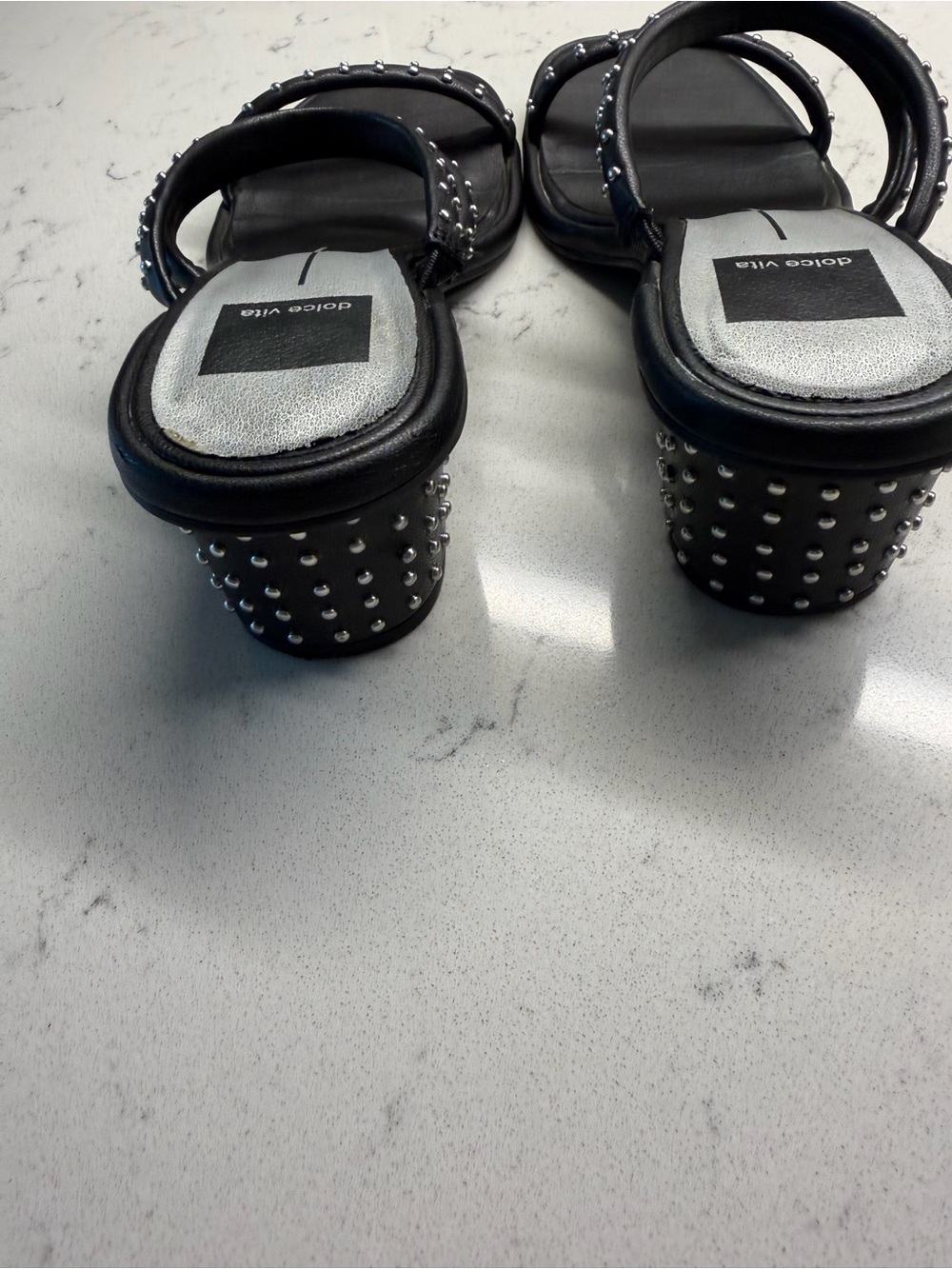 Dolce Vita Black Studded Triple-Strap Block Heel Slides - Picture 7 of 7